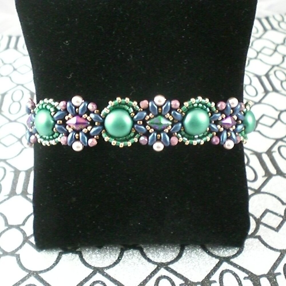 Teal Diamond Candy Bead Bracelet, Couture, Hand Beaded, Teal